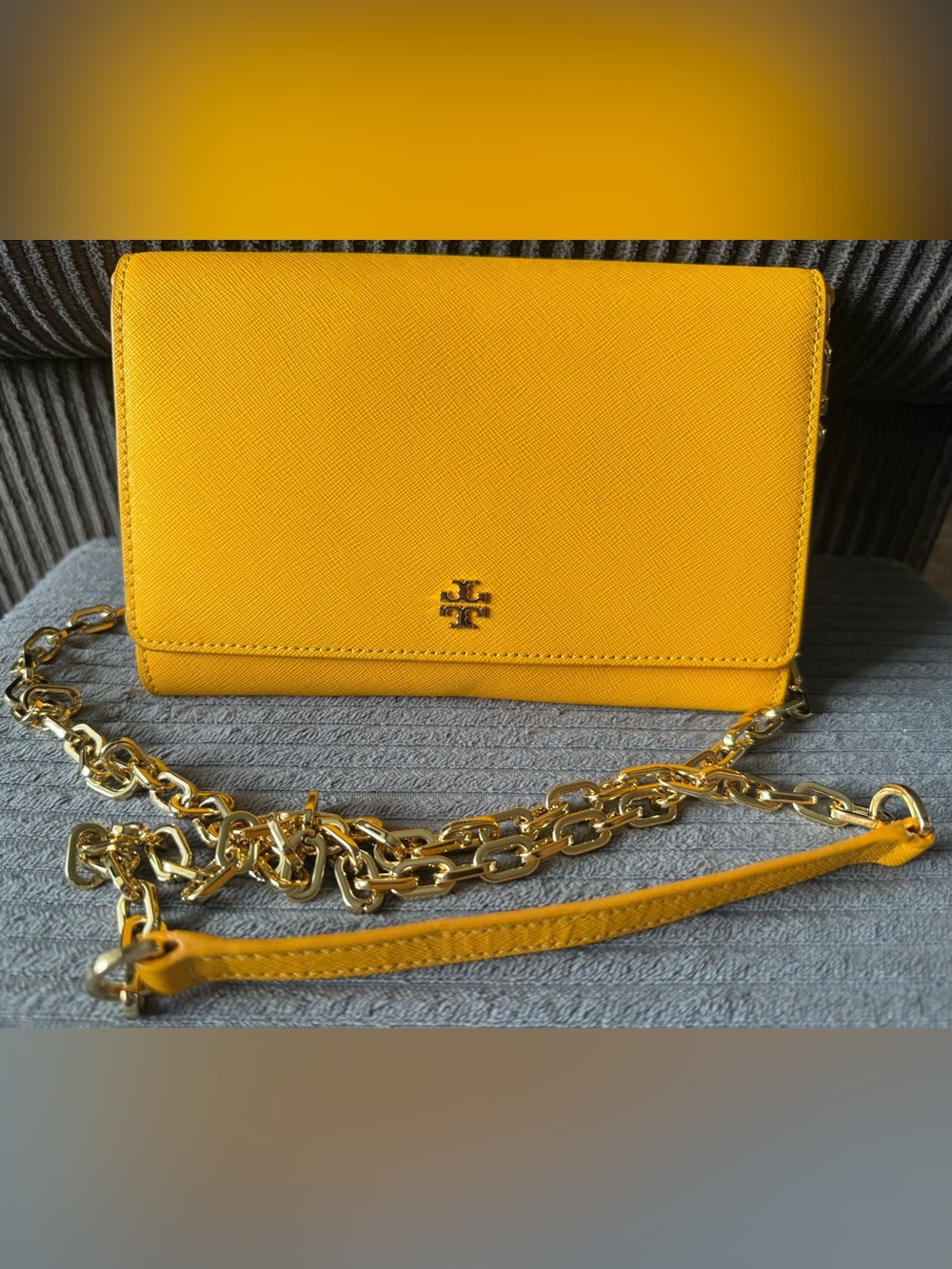 Tory Burch Yellow Saffiano Leather Chain Crossbody Bag Purse Chain Strap